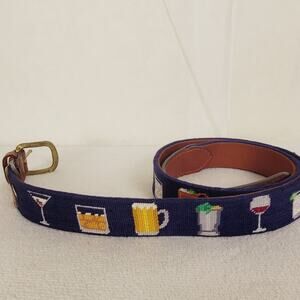 Smathers & Branson hand stitched needlepoint blue cocktails belt size 38 Novelty
